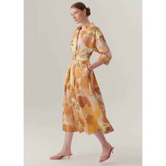 Exquise Brooklyn Dress Watercolor Belted Cotton Yellow Orange Pastels - Picture 17 of 17